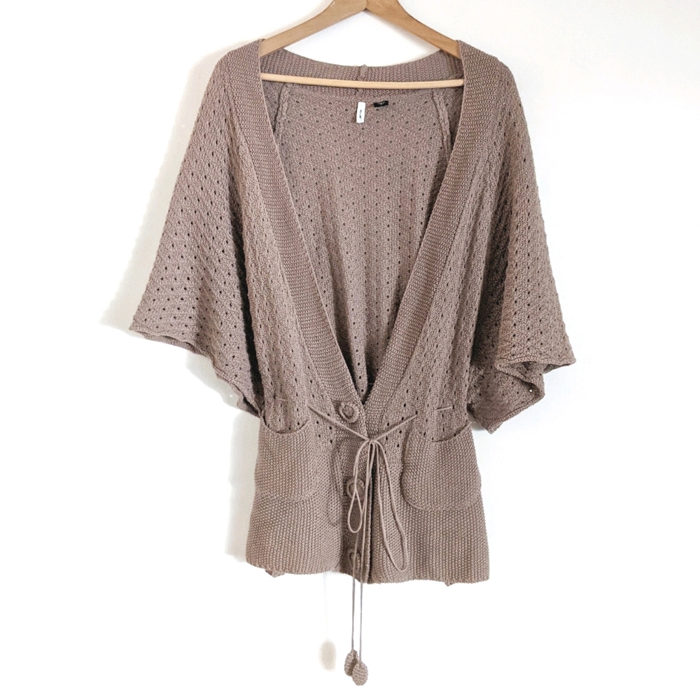 SMITTEN Taupe Linen Blend Knit Cardigan Size Large